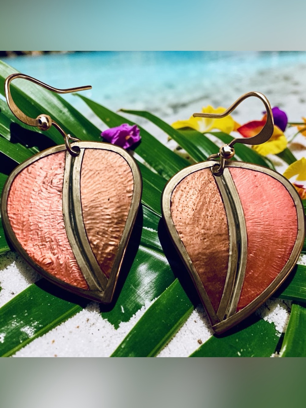 Capiz Shell Earrings by Culture Mix - Pink & Brown Leaf